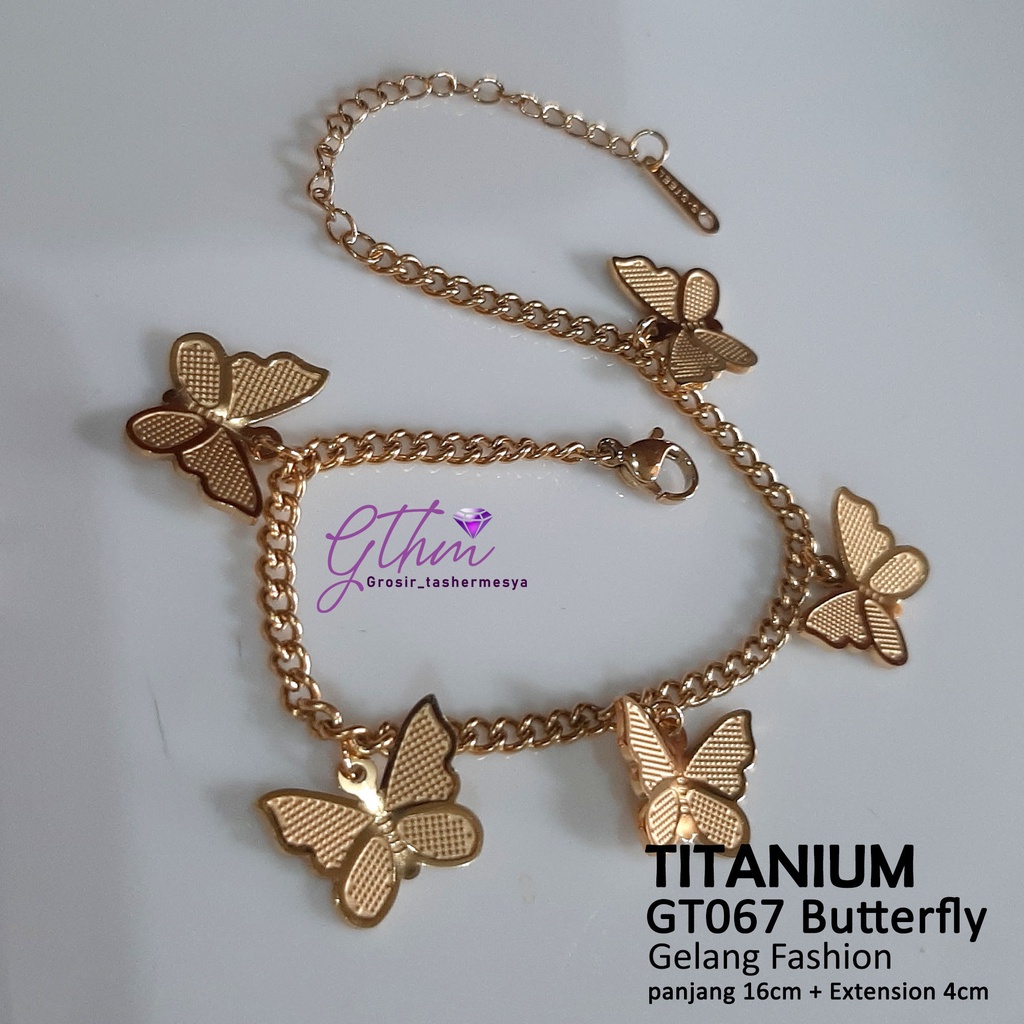 Gelang Tangan Titanium Butterfly Kupu-kupu Anti Karat Perhiasan Fashion Import Premium gt067