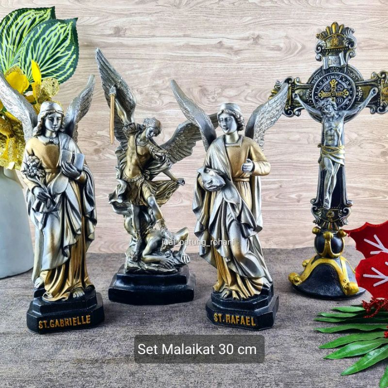 Set Patung Malaikat Pelindung dan Salib Duduk