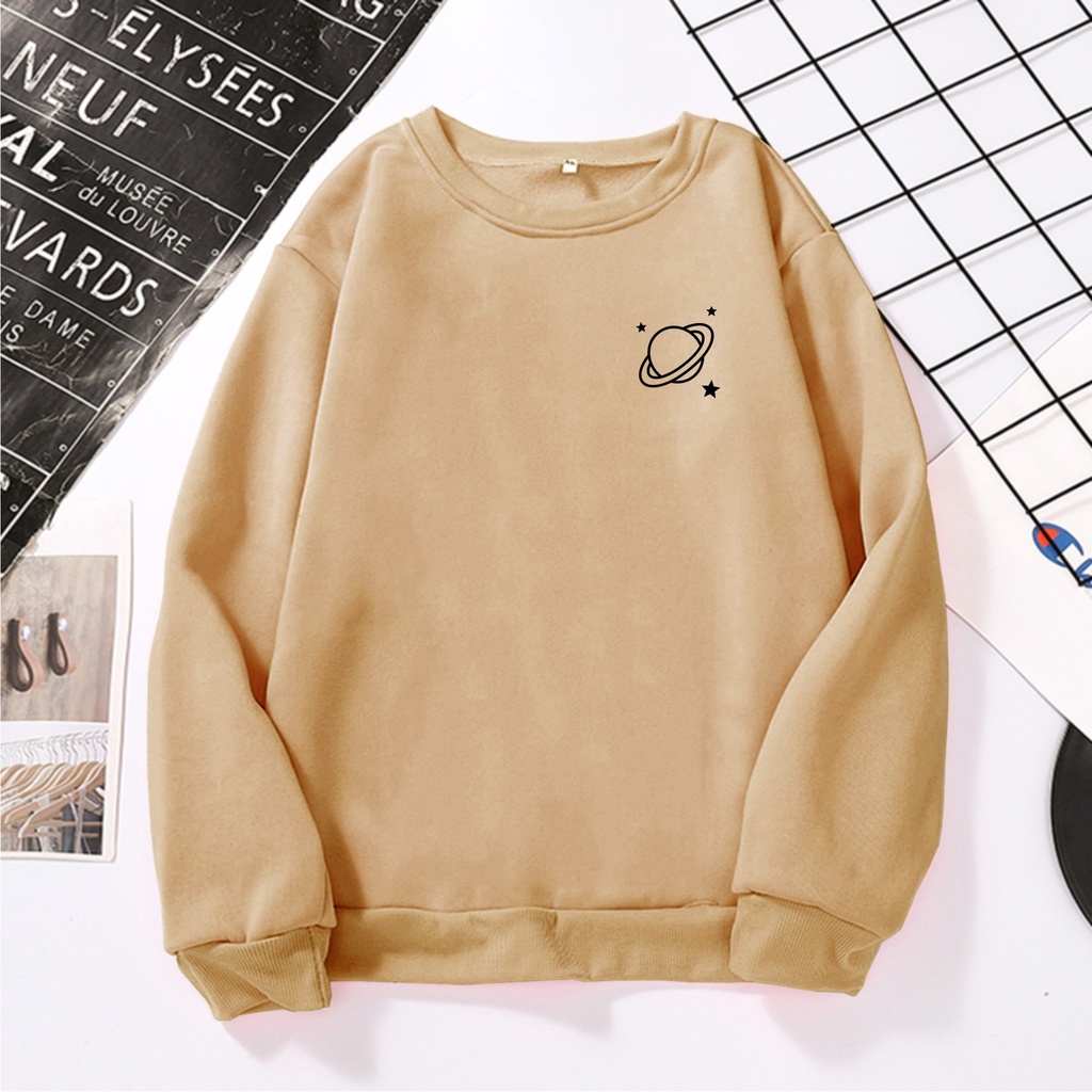 FenishaStore Sweater Crewneck Oversize Wanita Planet Uranus Size M-L-XL-XXL Bisa Bayar Ditempat COD