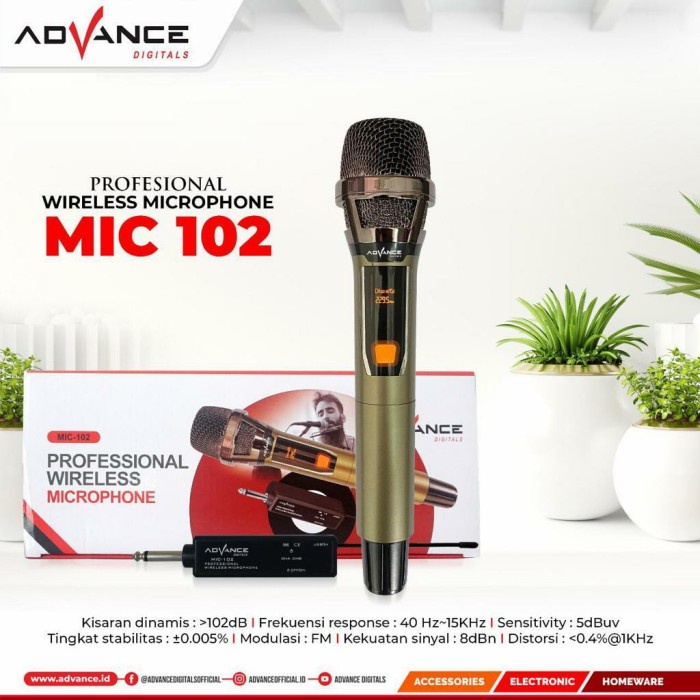 MIC Wireless Advance MIC-102 Mic Profesional Wireless Microphone Garansi Resmi