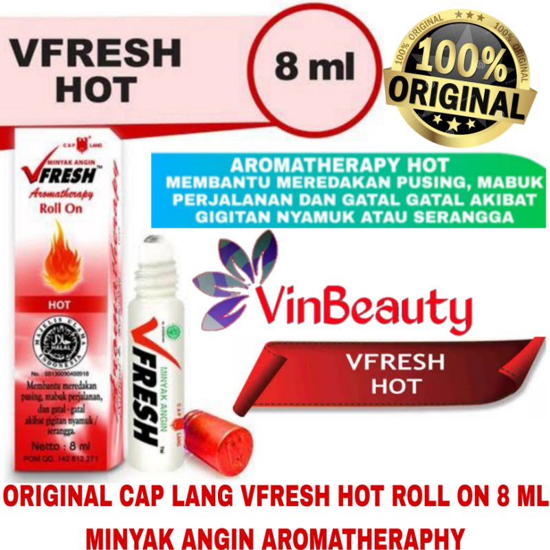 ORIGINAL V FRESH HOT ROLL ON 8 ML CAP LANG MINYAK ANGIN VFRESH MERAH ROL ON