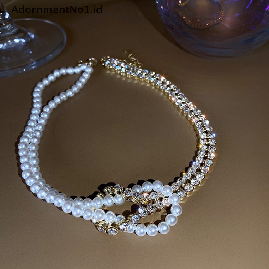 [AdornmentNo1] Kalung Choker Kristal Mutiara Gaya Korea Untuk Wanita Rantai Pendek Berlian Imitasi Kalung Pernyataan Perhiasan Pesta Hadiah Yang Indah [ID]