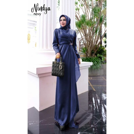 Nindya Maxy, GAMIS LEBARAN CANTIK MODIS KEKINIAN FIT XXL LD 110 BAHAN MAXMARA VELVET MIX ORGANZA DOVE TERMURAH OOTD