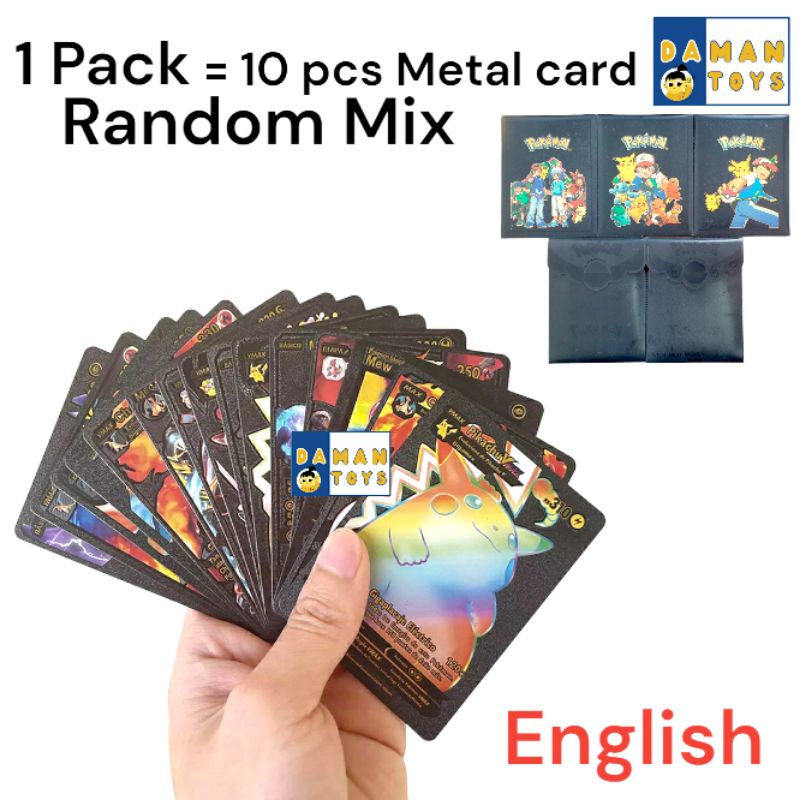 Kartu Pokemon 10pcs Bahan Metal Emas Silver Bahasa Inggris