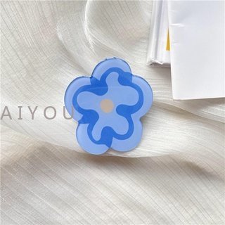 IPHONE Casing Hard Case Bening Tahan Guncangan Mewah Untuk Iphone13 14 12 Pro Max11 X XR XS 7 8 Plus Pelindung Lensa Kamera Transparan Soft Cover+Phone Holder Bunga Biru