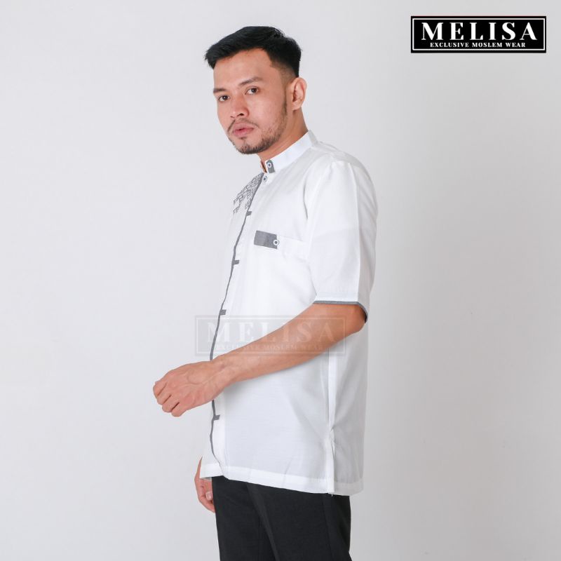 Baju Koko Pria Dewasa Lengan Pendek Bahan Poli Katun Warna Putih Tulang Motip Bordir