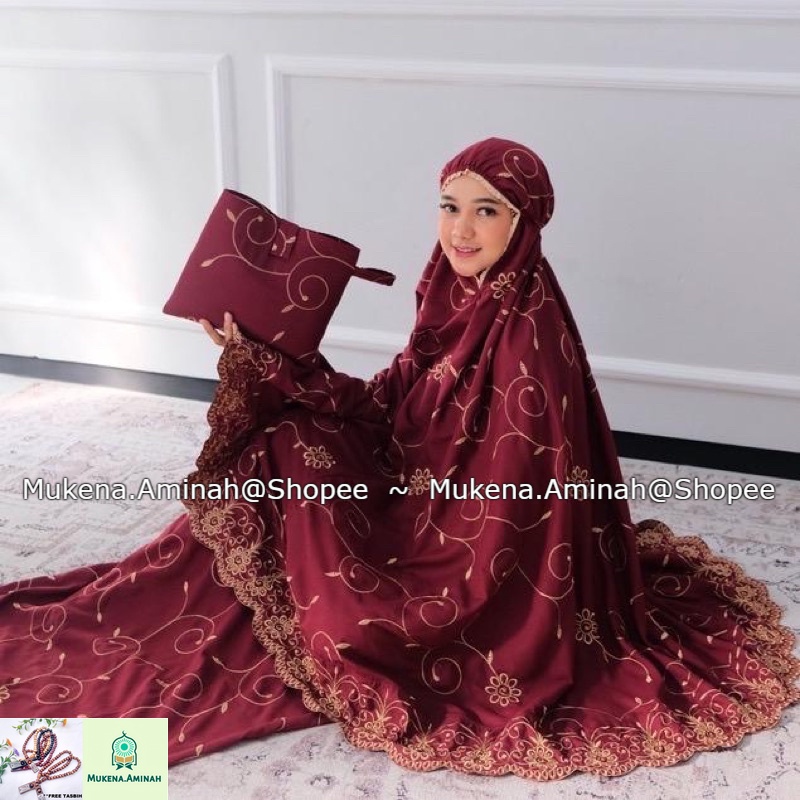 MUKENA.AMINAH MUKENA DEWASA GRACELLA PLATINUM BUNGA TERATAI JUMBO FULL BORDIR KATUN