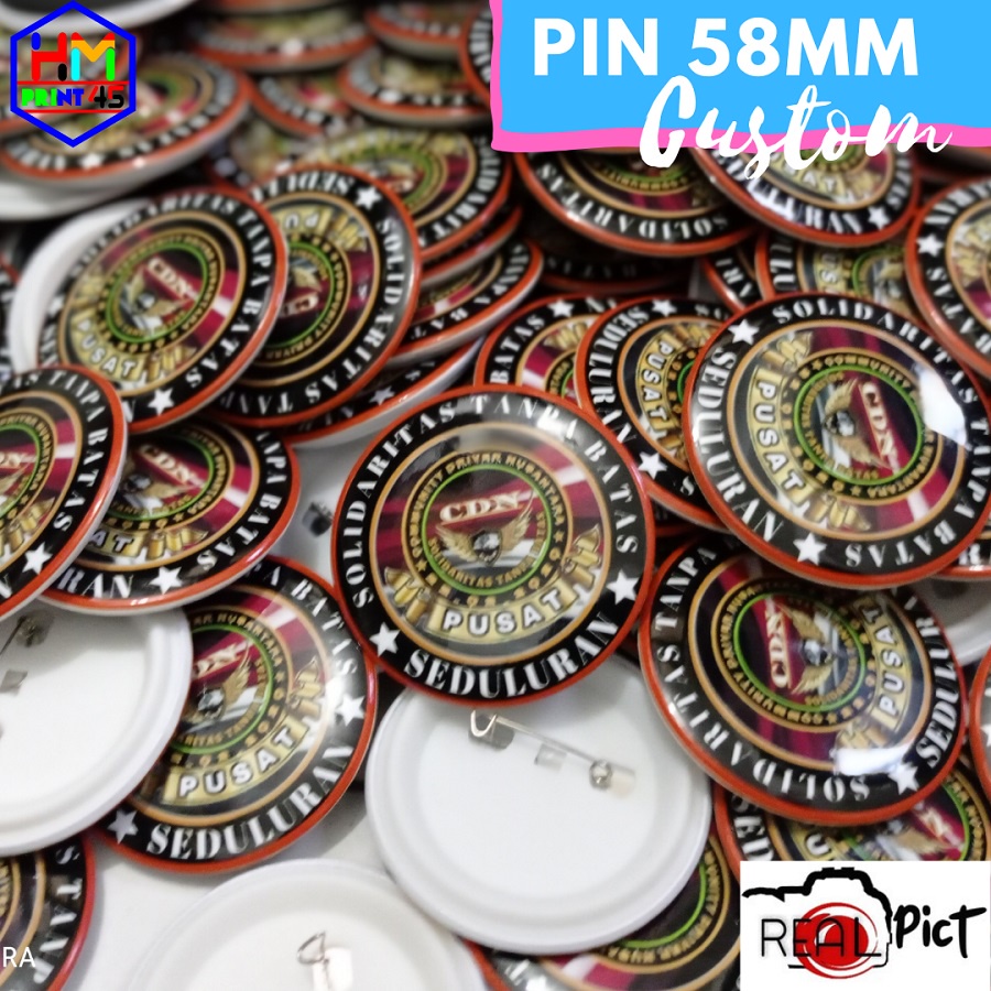 Cetak Pin Peniti Custom 58 mm Putih termurah / Pin Peniti Custom semua desain