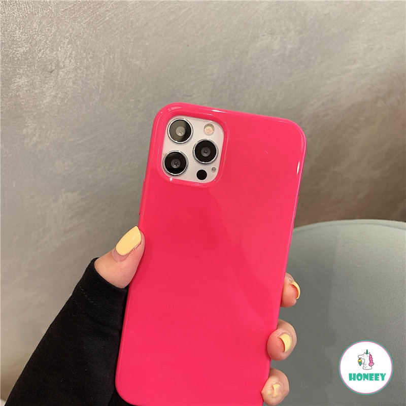 Soft Case TPU Glossy Shockproof Warna Merah Mawar Untuk IPhone 14 13 12 11 Pro Max X Xs Max XR 8 7 Plus