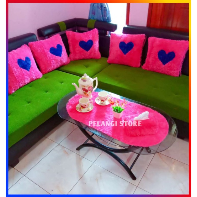 Taplak Meja Kaca Ruang Tamu Bulu Rasfur 1 Set Sarung Bantal Sofa Taplak Sarung Tisu Taplak Meja Kaca