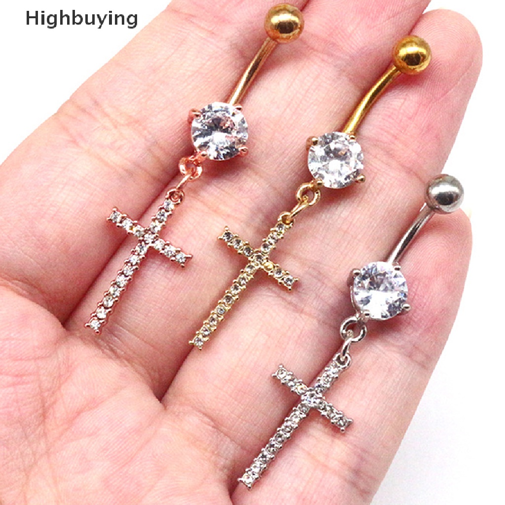 Hbid Fashion Cubic Zircon Cross Menjuntai Drop Belly Button Rings Surgical Steel Hadiah Perhiasan Tubuh Seksi Untuk Wanita Glory