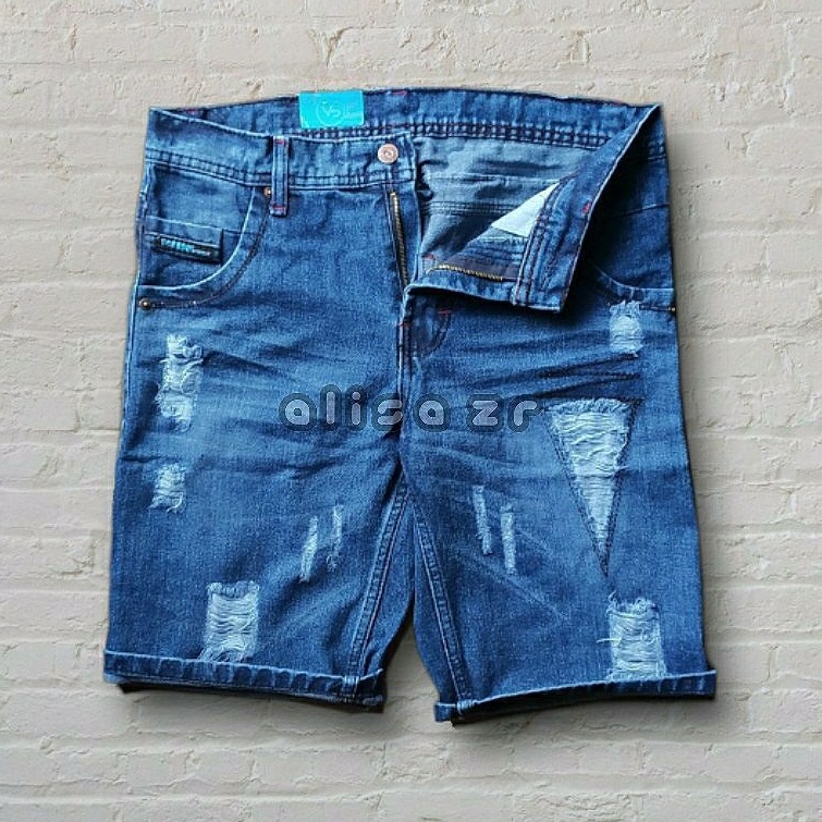 COD CELANA PENDEK JEANS ROBEK CELANA PRIA TERBARU TERLARIS WARNA BIRU