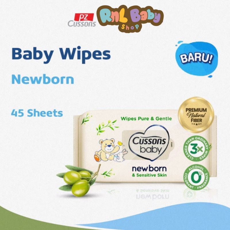 Cussons Baby Wipes Newborn Sensitive Pure &amp; Gentle 45's - Tisu Basah