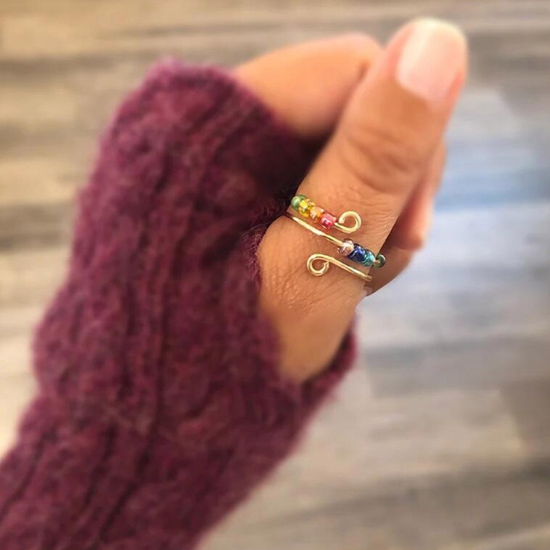 Fidget Bead Rings For Anxiety Copper Spinner Ring Cincin Anti Kecemasan Berputar Cincin Pereda Stres