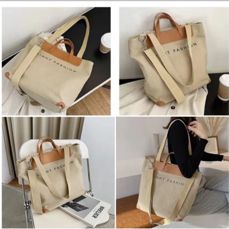 3in1 Style Korean Canvas Tote Bag Tas Slempang Wanita Korea Sling Bag