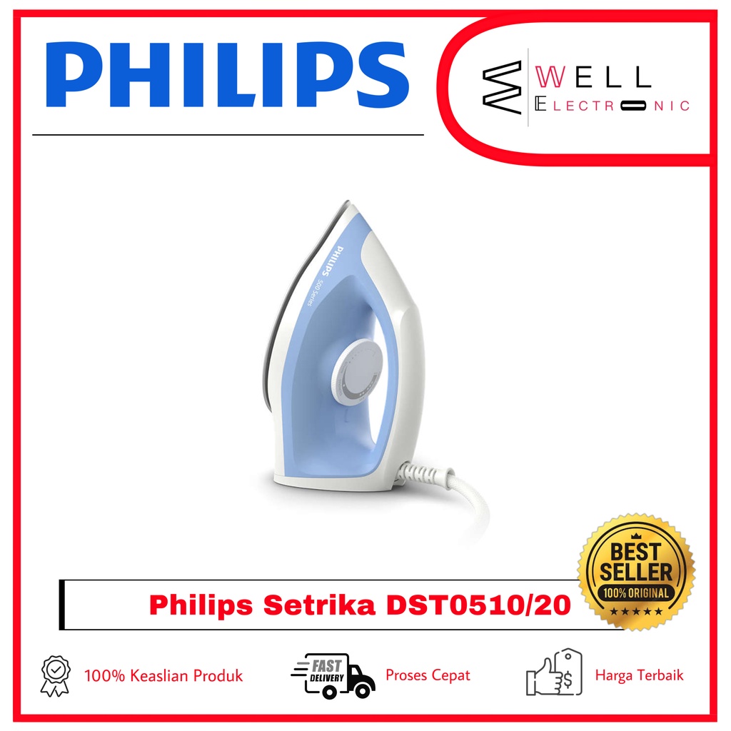 PHILIPS Dry Iron DST0510/20 Tapak Non-stick Setrika Kering DST 0510 Garansi Resmi - Biru