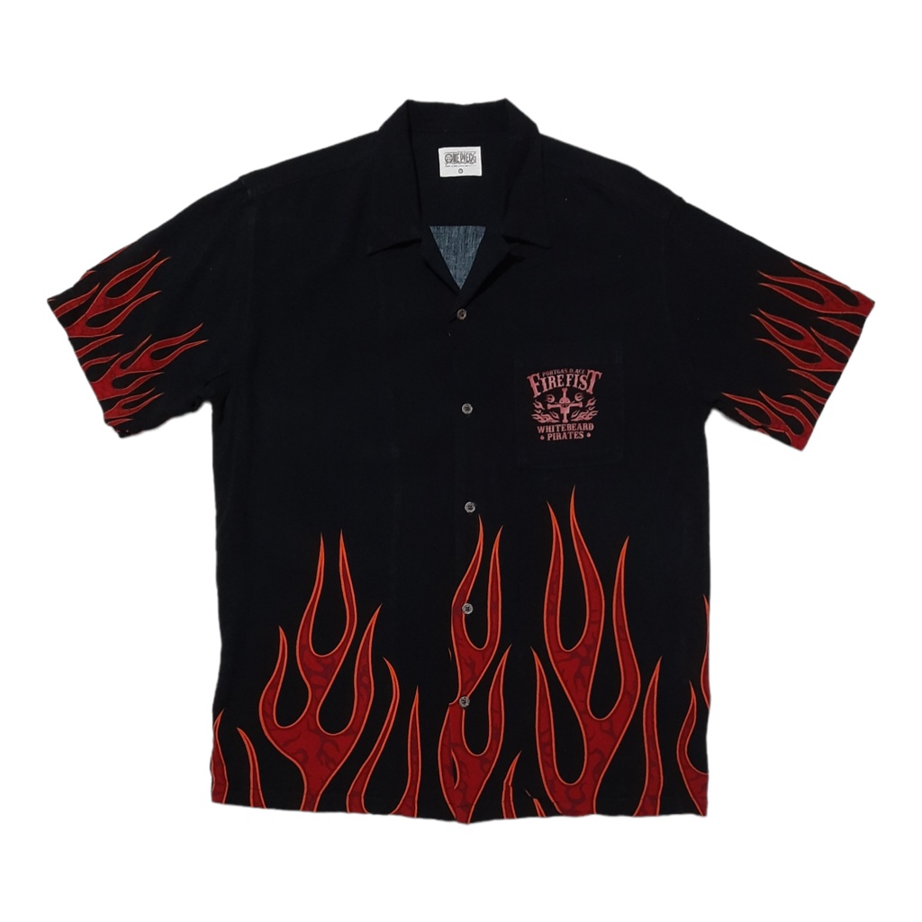 One Piece Ace Fire Print Resort Shirt Kemeja Open Collar anime uniqlo