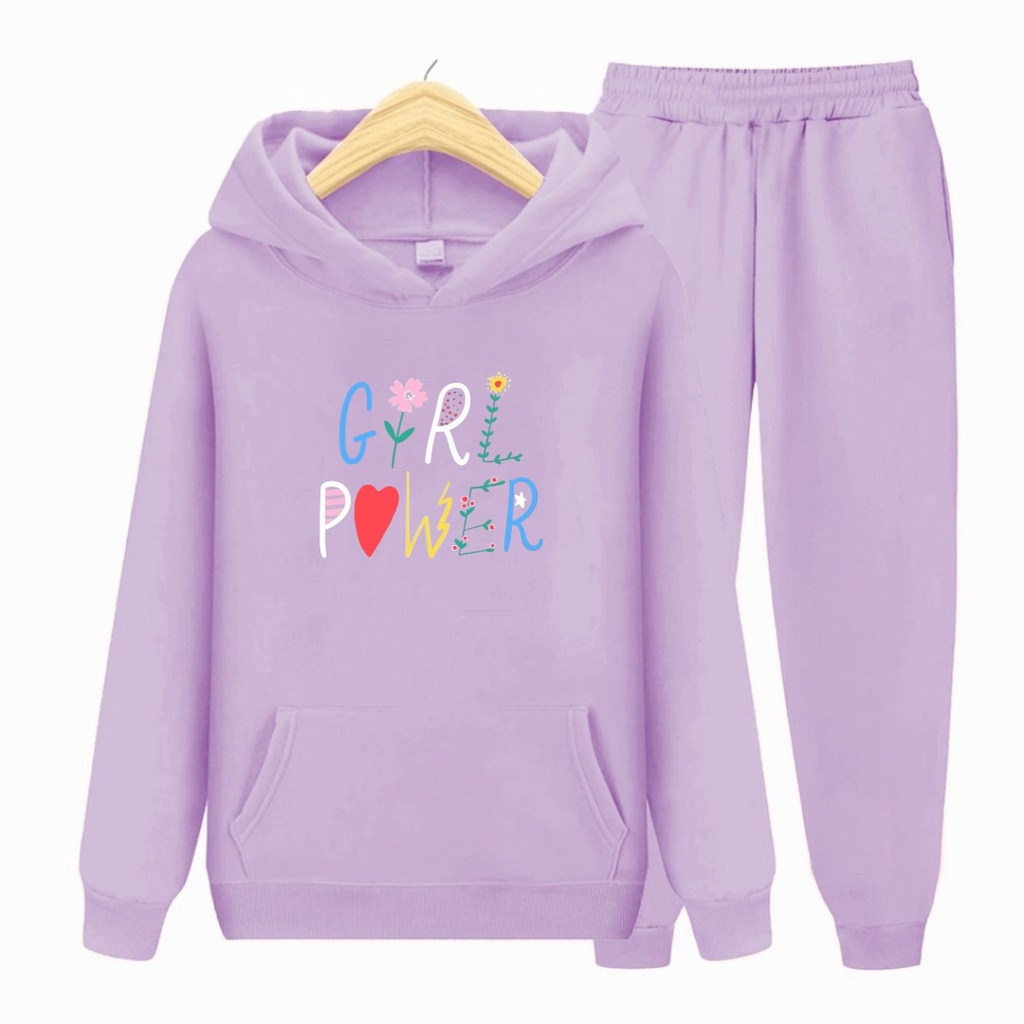 Setelan Anak Girl Power / Baju hoodie topi dan Celana Anak