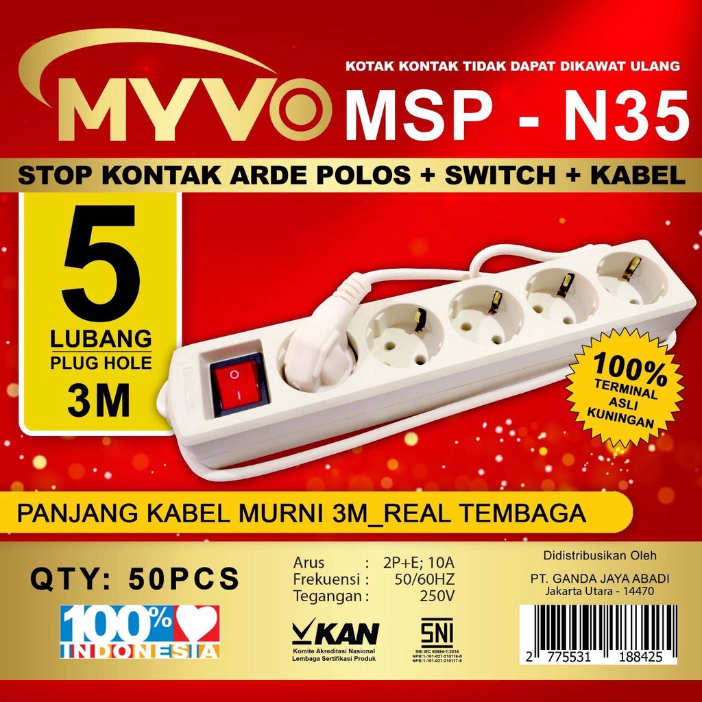 Stop Kontak Kabel Myvo 3Meter 5Lubang N35 3M