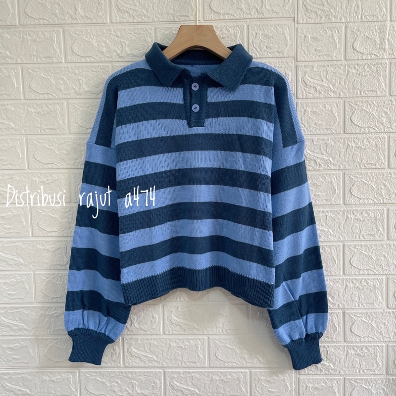 POLO SWEATER STARLA BLASTER BLOUSE STRIPPE LENGAN PANJANG-Denim starla