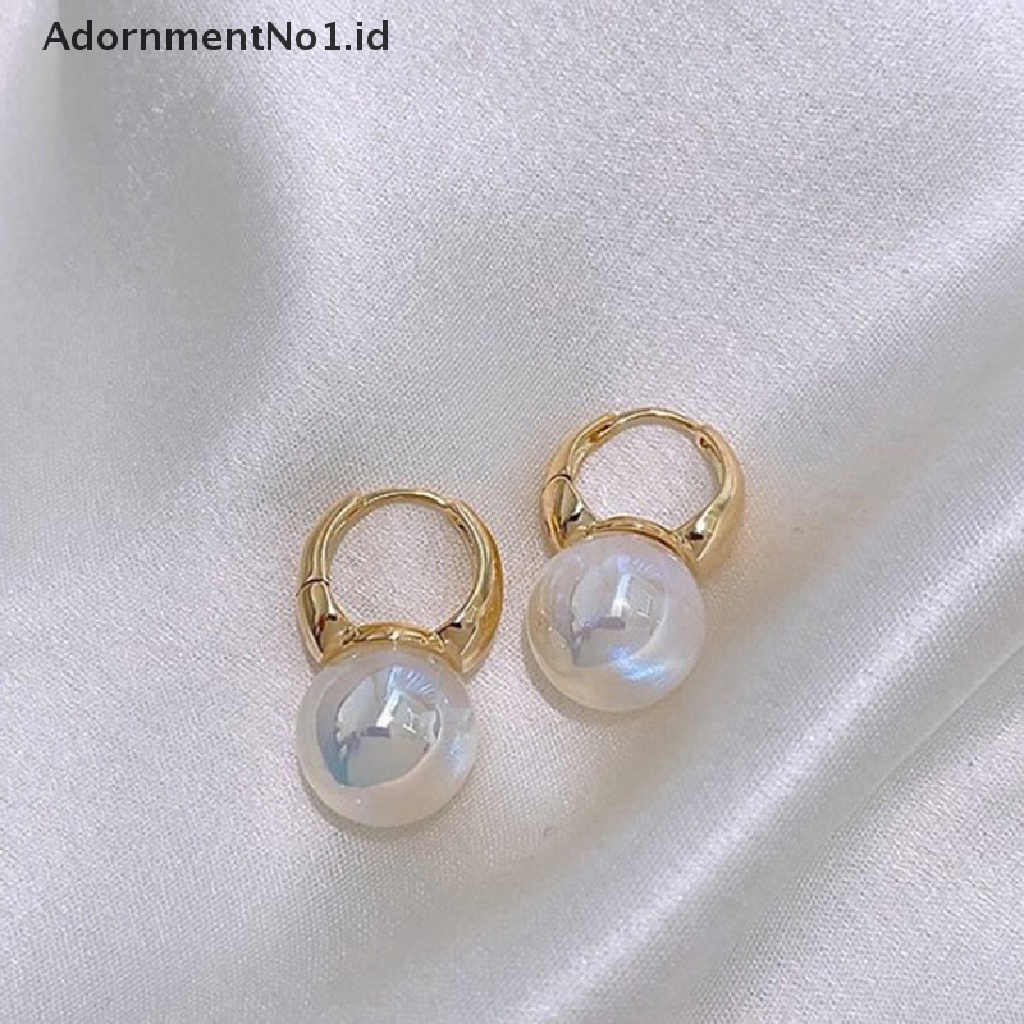 [AdornmentNo1] Anting Hoop Warna Emas Untuk Wanita Hoops Bulat Tebal Mutiara Beads Ear Rings Korea [ID]