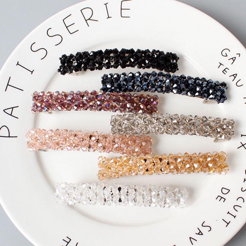AC048 Jepit Rambut Panjang Manik Glitter Crystal Jepitan Poni Kristal Berlian Berkilau Model Korea
