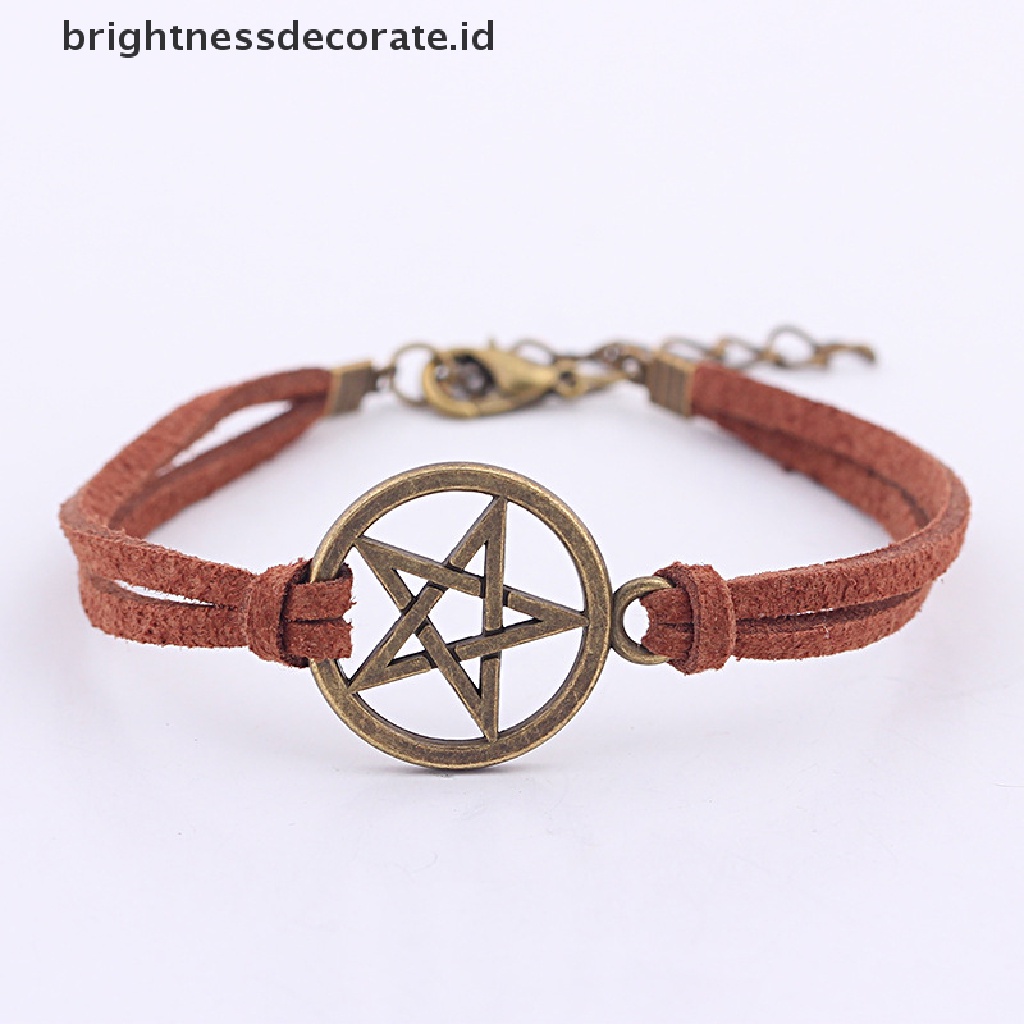 [Birth] Mode Baru Terinspirasi Gelang Retro Bronze Pentagram Pendant Gelang Tali Coklat [ID]