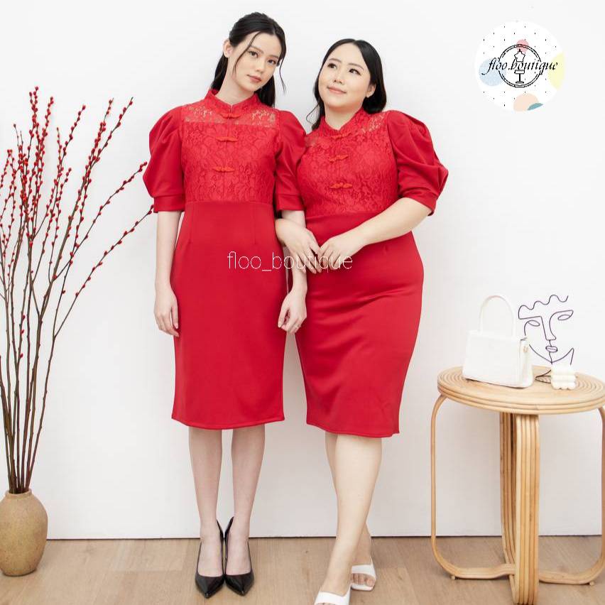 LIN CHEONGSAM DRESS - DRESS MIDI SCUBA BRUKAT IMLEK CNY