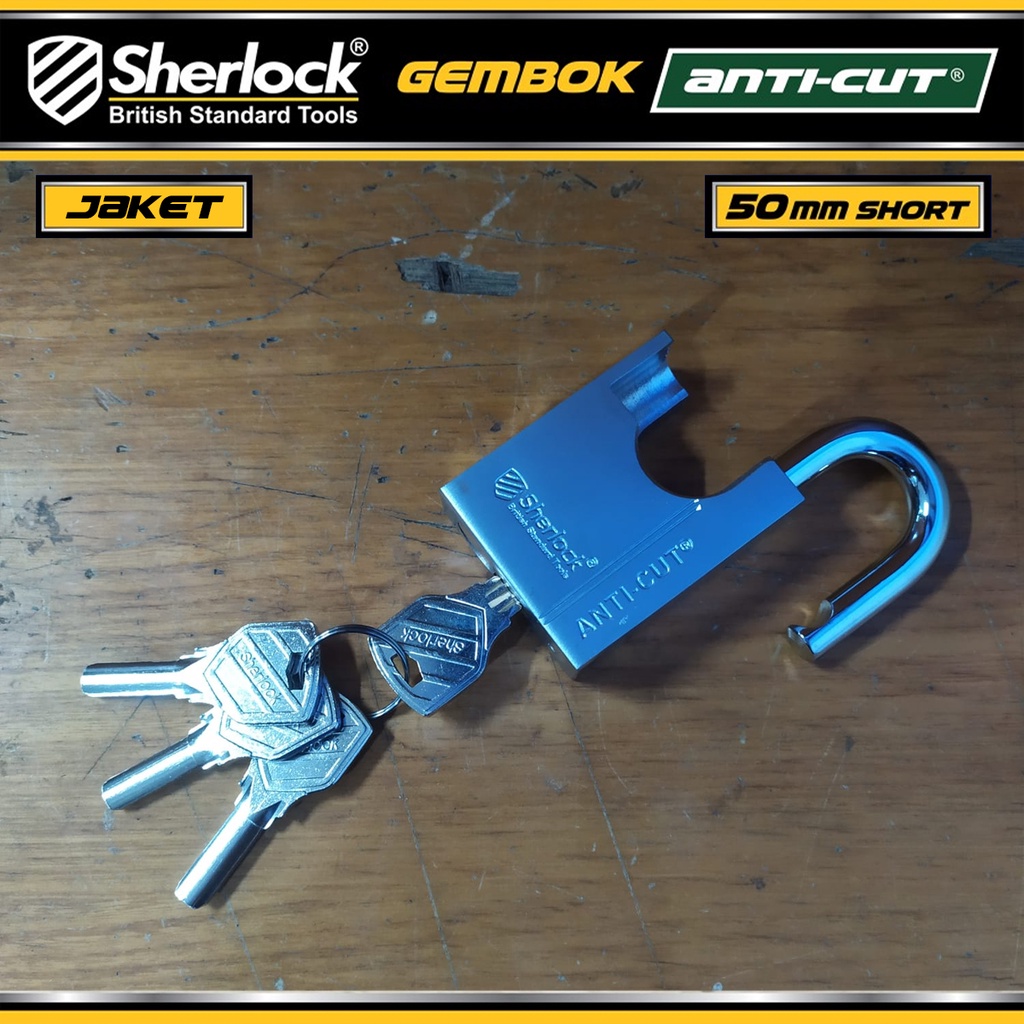 Gembok Jaket Anti Cut 50 mm Pendek Original Sherlock