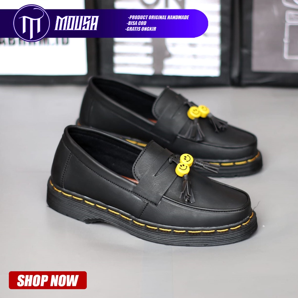 Sepatu Formal Pantofel Slip On Pria Hitam Mousa Smile