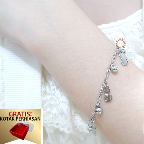 Gelang Tangan Titanium Wanita Gelang Kitten Model Terbaru Bonus Kotak Perhiasan - Lovelybutik