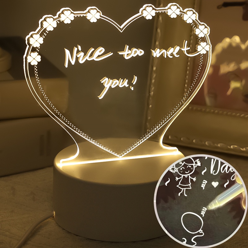 3d LED Papan Pesan Note Liburan USB Warm White Night Light Dengan Pena Hadiah Untuk Anak Pacar Natal Tahun Baru Kamar Tidur Lampu Meja Dekorasi