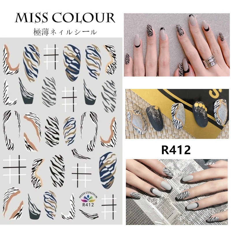 MSY Stiker Kuku 3D Miss Colour Motif Butterfly/Motif Zebra/Motif kotak-kotak Seni Kuku/Nail Sticker DIY