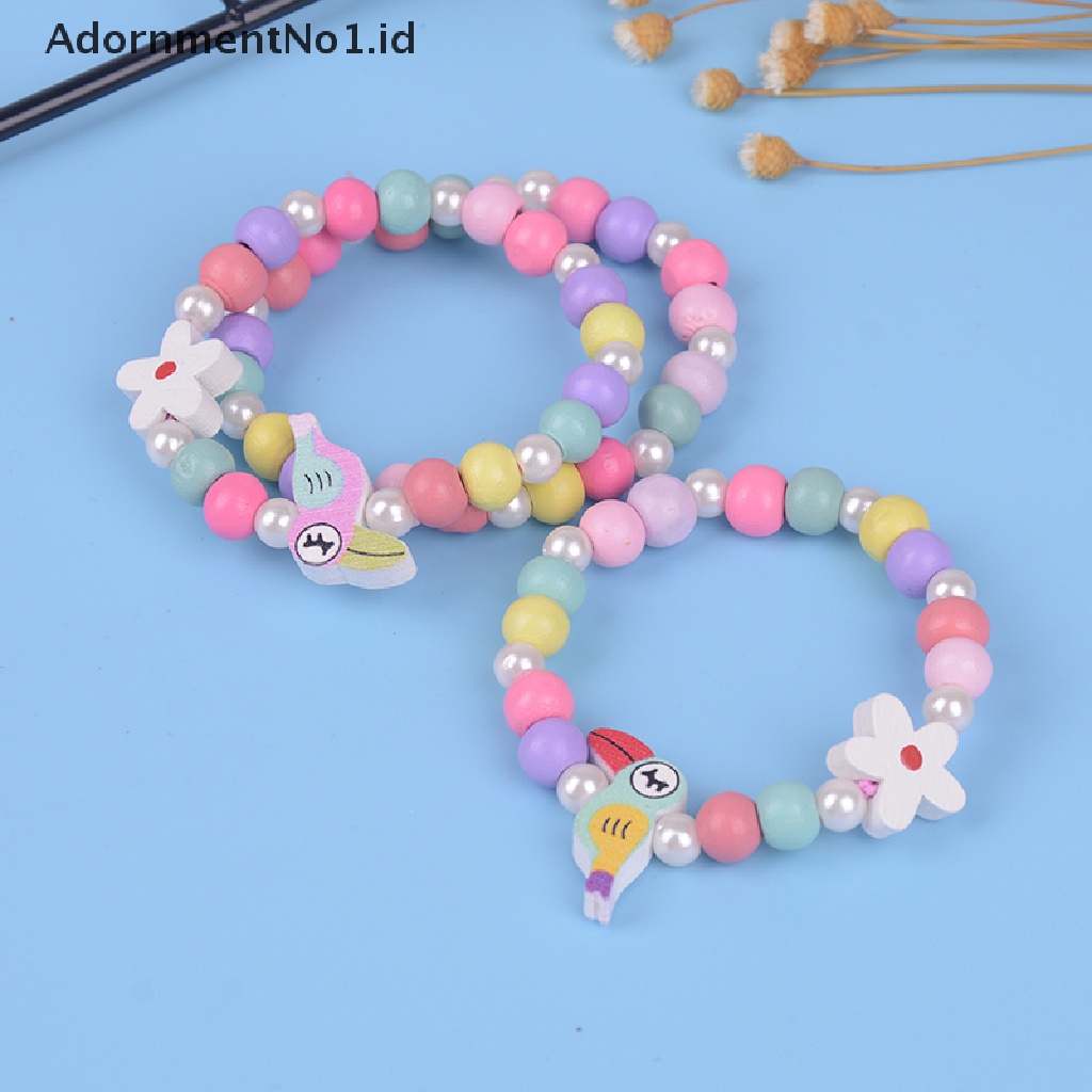 [AdornmentNo1] 3 Pcs Kartun Burung Manik-Manik Bunga Gadis set Perhiasan Anak Anak Gelang [ID]