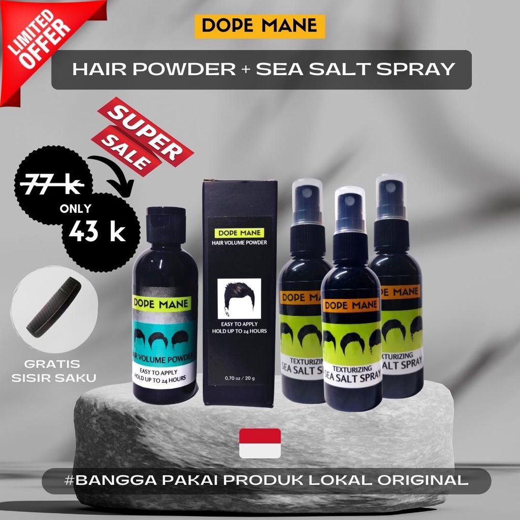 Hair Powder &amp; Sea Salt Spray Dope Mane + Gratis sisir saku