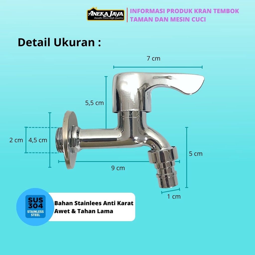 Kran Taman Tembok Mesin Cuci Multi Fungsi -  1/2 Inch Stainlees Anti Karat - High Quality