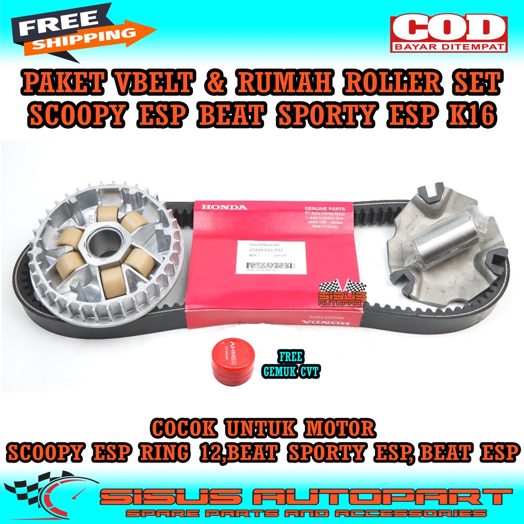 PAKET VANBELT DAN RUMAH ROLLER ASSY SCOOPY ESP RING 12 BEAT SPORTY ESP / VBELT SCOOPY ESP BAN DONAT RUMAH ROLLER SET SCOOPY ESP K16 / PAKET CVT SCOOPY ESP K16