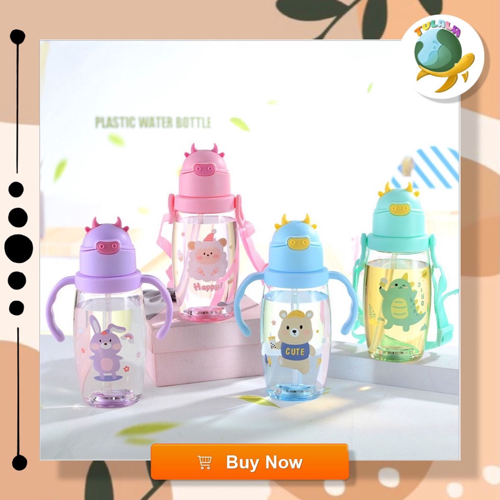 [TULALA SHOP]BOTOL ANAK MOTIF SAPI DENGAN LAMPU LED KARAKTER 550ML 2 IN 1 TALI DAN GAGANG/BOTOL MINUM ANAK LED