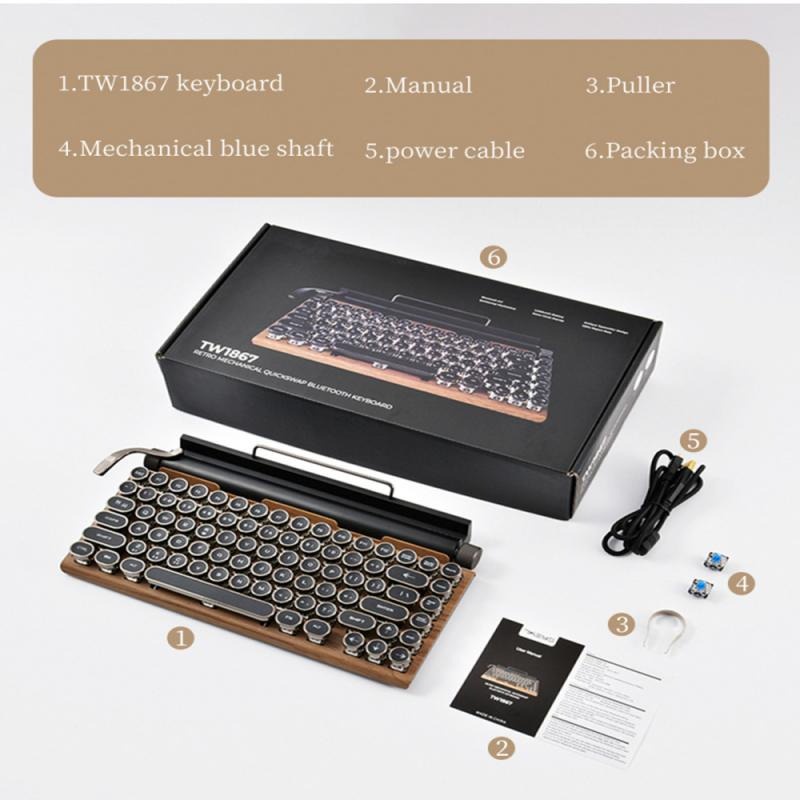 Retro Bluetooth Mechanical Keyboard Hotswap Vintage Typewriter PC iPad