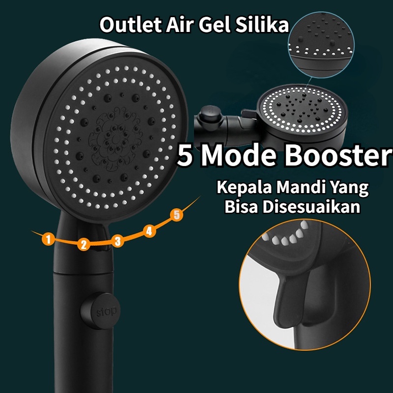 【COD】Shower Kamar Mandi Hitam / Kran Shower Kamar Mandi /Shower Black / Kepala Shower 5 Mode Adjustable Tekanan Tinggi