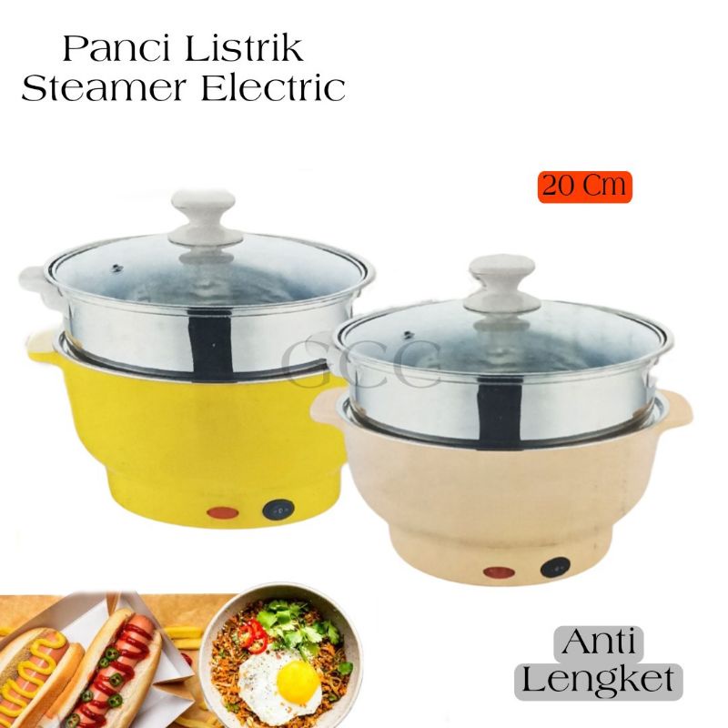 A1 Panci Listrik Serbaguna 20 Cm Anti Lengket Lengkap Steamer Stainless