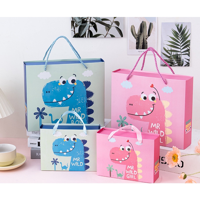 

paperbag 2 in 1 ( paperbag plus box ) Super cute dino ( large size)