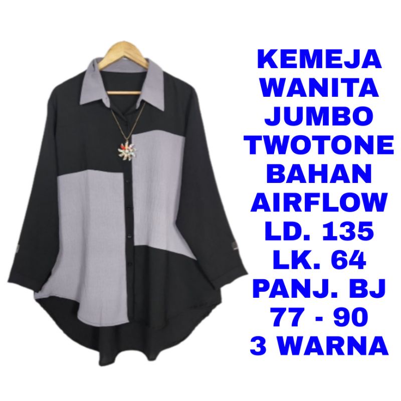 WK KEMEJA WANITA JUMBO KOMBINASI PD 135 BAJU ATASAN TUNIK LENGAN PANJANG MUSLIM