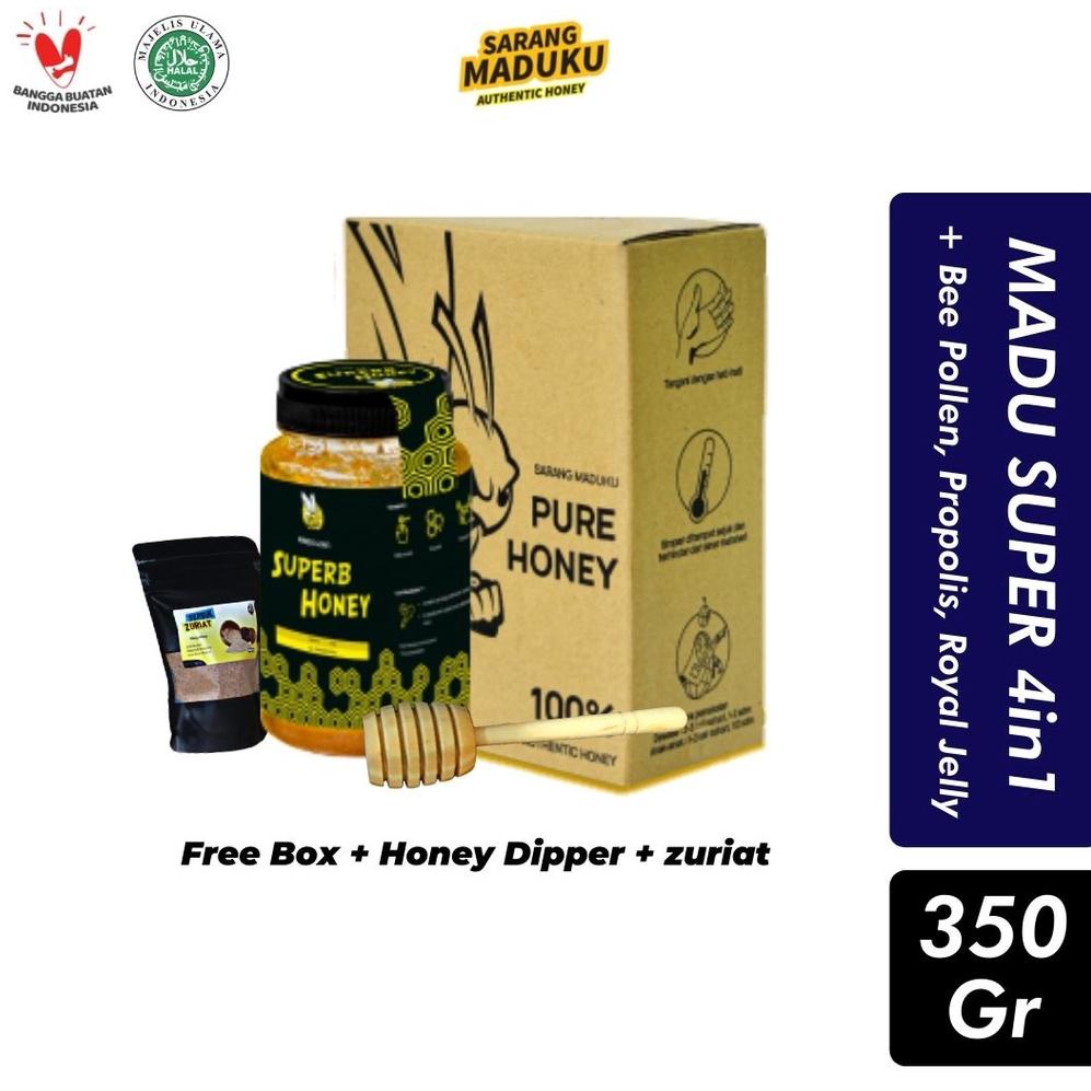 

COD Madu Super 4 in 1 Royal Jelly, Propolis & Bee Pollen Clover Honey [350gr] ←Terbatas