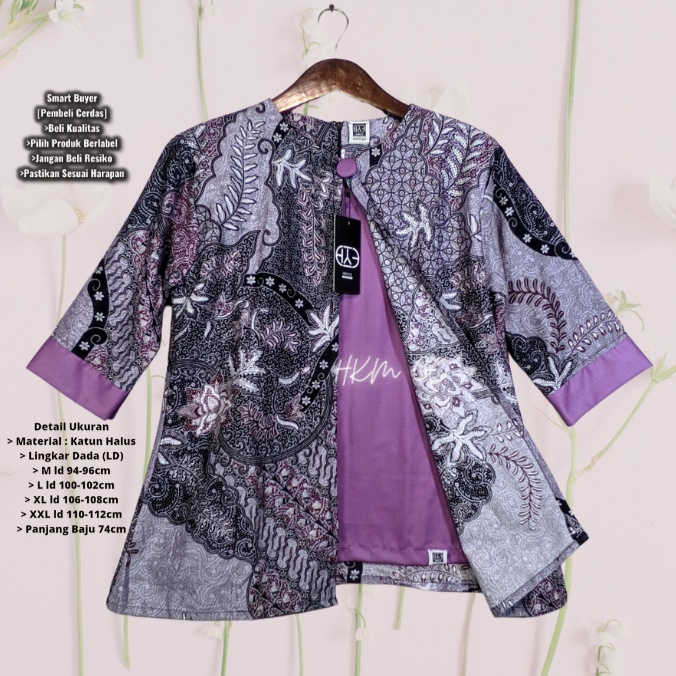 Atasan Blouse wanita Batik Kantoran Seragaman Kondangan Lengan 3/4 Vintage Bahan Katun Halus HKM