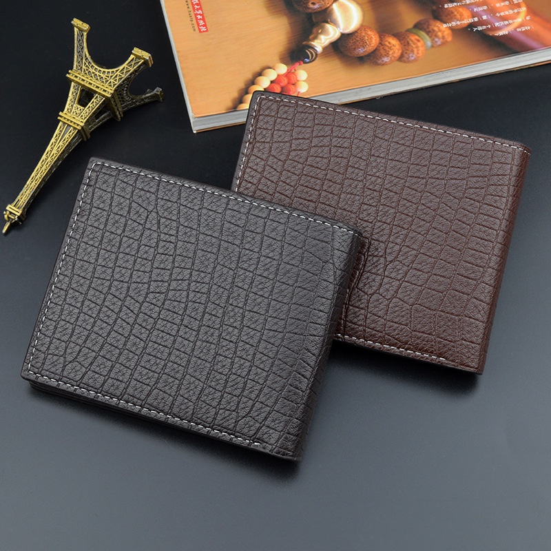 Dompet Lipat Pria Fashion Korea Style Kasual Motif Multifungsi Dompet Pendek Cowok Men Wallet PU Satu7an D93