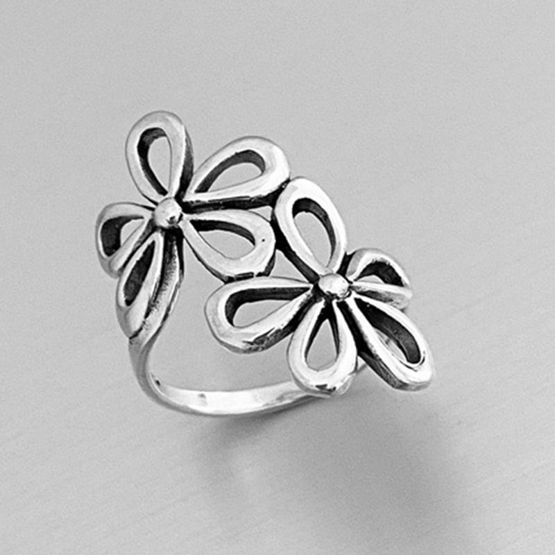 Cincin Bunga Besar Warna Silver Untuk Wanita Hadiah Natal Adjustable Open Ring Ladies Boho Jewelry