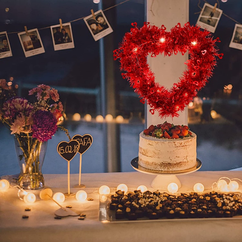 Romantis Dinner Karangan Bunga Ornamen Cinta Merah Garland Lampu Tombol Tenaga Baterai Dekorasi Lampu Payet Peach Hati Liontin Untuk Hari Valentine Pengakuan Pernikahan