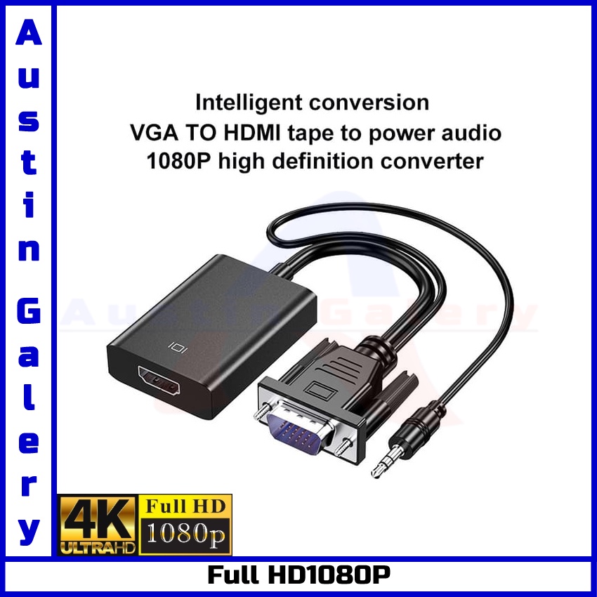 Adapter VGA Male Input TO HDMI Female Output With Audio Input Full HD1080P Untuk PC Komputer TV Projector