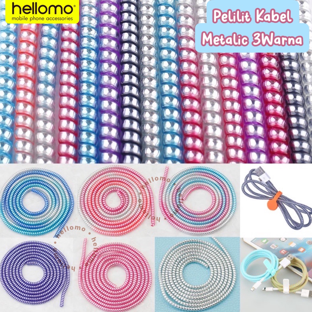 Pelilit Kabel Metalic 1.4 Meter Pelilit Kabel Spiral Warna Metalic Pelindung Kabel Charger Cable Saver Universal